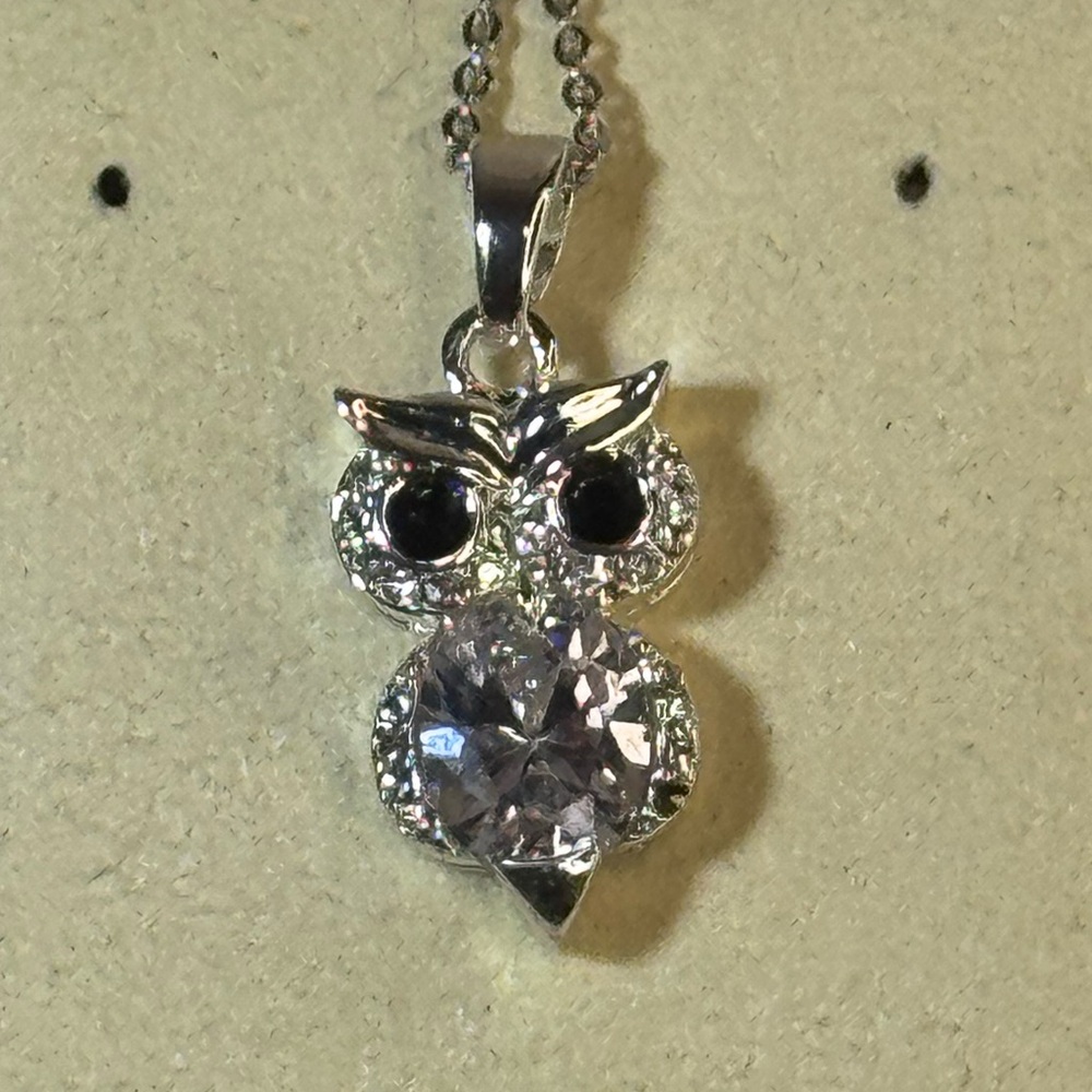Crystal Owl Pendant Sterling overlay Necklace Made W/ Swarovski Crystal 18in